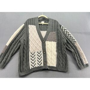 Industry Republic Patchwork Cardigan Sweater Mens XL Grey Cable Knit Button